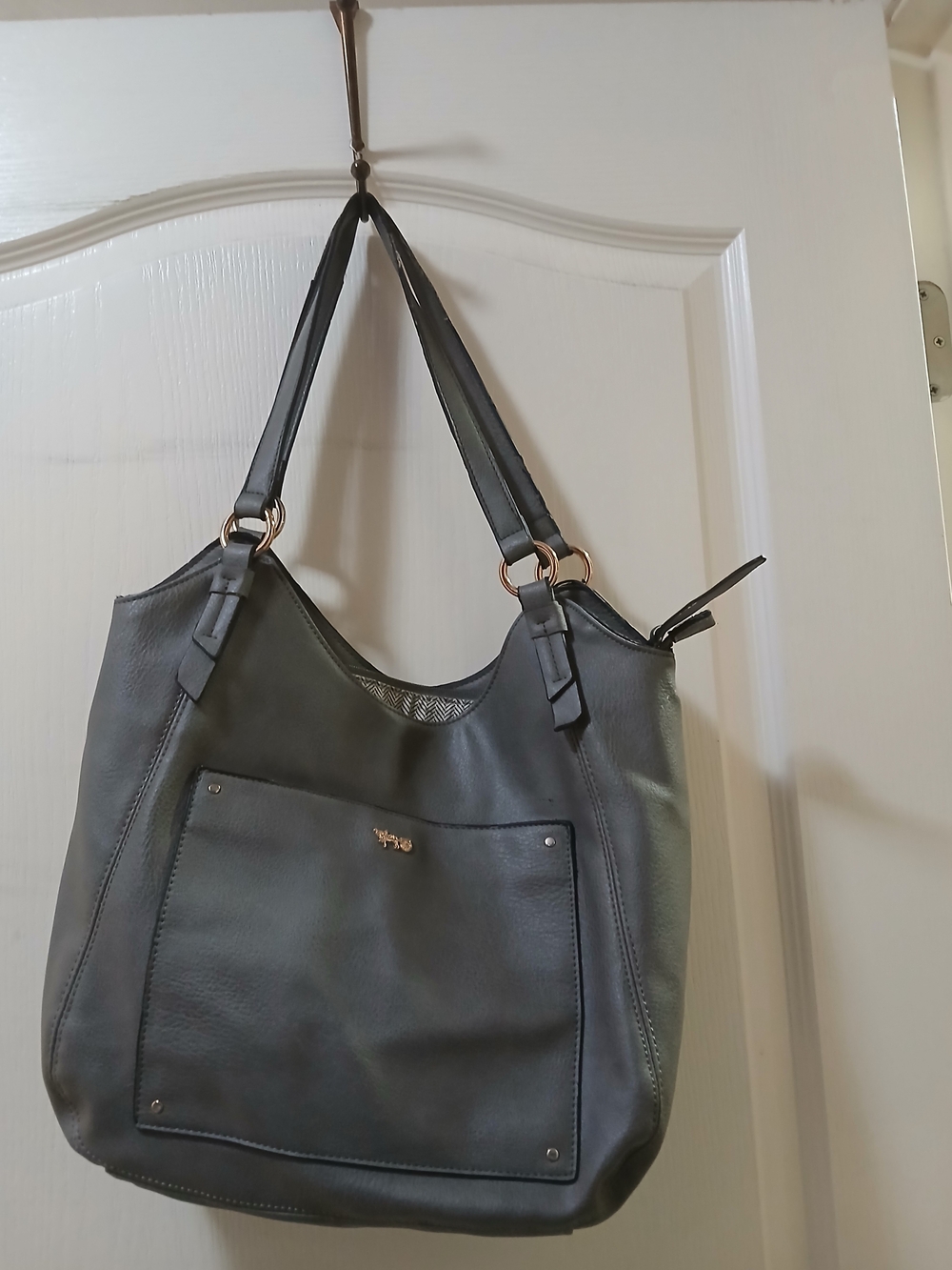 Everyday Black Shoulder Tote Bag with Front Pocket